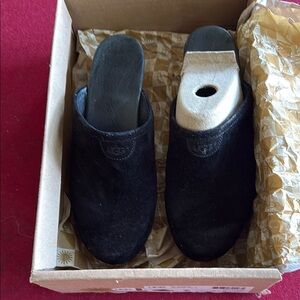 UGG Classic Black Suede Mules
